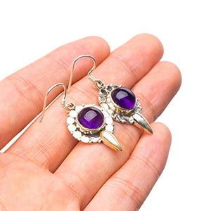 StarGems  Natural Amethyst Handmade Boho 925 Sterling Silver Earrings 1 1/2" T4329