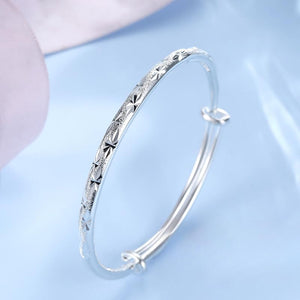 StarGems® Adjustable Carved Stars Handmade 999 Sterling Silver Bangle Bracelet For Women Cb0148