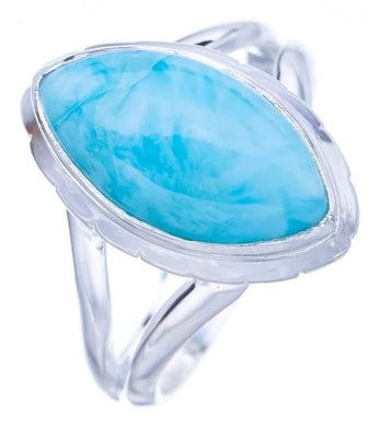 StarGems  Natural Larimar Handmade 925 Sterling Silver Ring 6.25 F1478