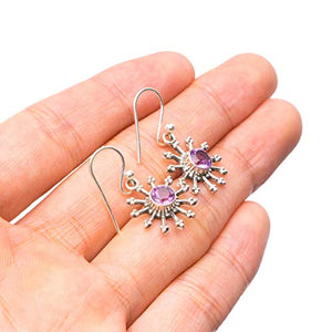 StarGems  Natural Amethyst Handmade Unique 925 Sterling Silver Earrings 1" T4113