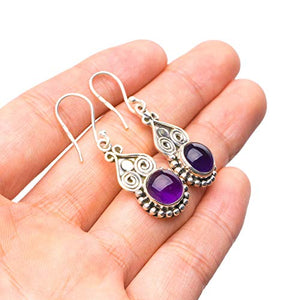 StarGems  Natural Amethyst Handmade Unique 925 Sterling Silver Earrings 1 1/2" T3683