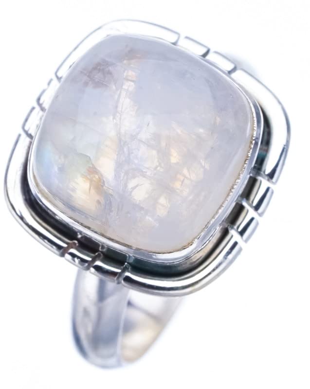 StarGems® Natural Moonstone Handmade 925 Sterling Silver Ring 5 F2529