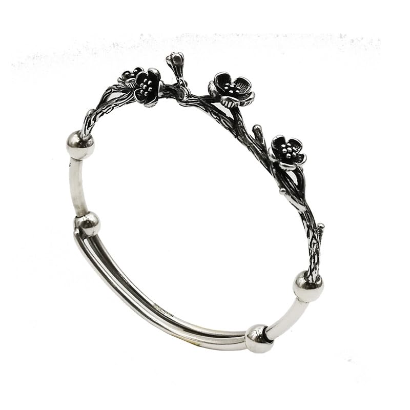 StarGems® Adjustable Flowers with Five Petals Antique Finish Handmade 990 Sterling Silver Bangle Bracelet For Women Cb0269