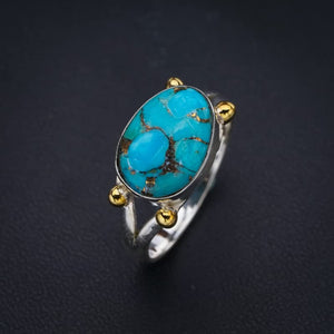 StarGems® Natural Copper Turquoise Two Tones Handmade 925 Sterling Silver Ring 9.75 F2226