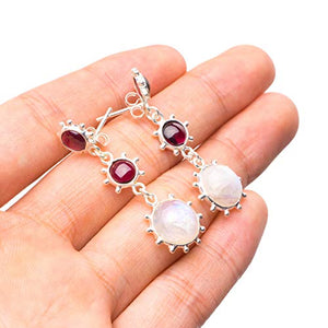 StarGems  Natural Moonstone and Amethyst Handmade Mexican 925 Sterling Silver Stud 1 1/2" T5261