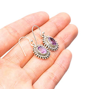 StarGems  Natural Amethyst Handmade Unique 925 Sterling Silver Earrings 1" T4118