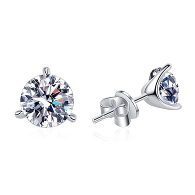 StarGems  0.5ct Moissanite 925 Silver Platinum Plated Three-Prong Classical Stud B4661