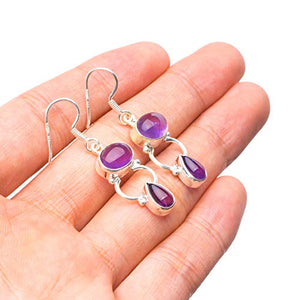 StarGems  Natural Amethyst Handmade Boho 925 Sterling Silver Earrings 1 1/2" T3129