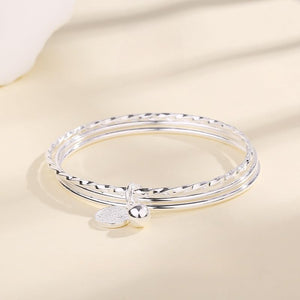 StarGems  Fixed Triple Layer pingan 'xile' Bell Handmade Stacked 999 Sterling Silver Bangle Bracelets For Women Cb0261