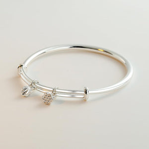 StarGems® Adjustable Seedpod and Lotus Handmade 999 Sterling Silver Bangle Bracelet For Women Cb0154