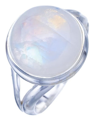 StarGems  Natural Moonstone Handmade 925 Sterling Silver Ring 8 F2505