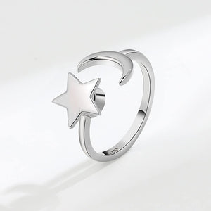 StarGems ? Star&Moon Adjustable Handmade 925 Sterling Silver Spinning Ring C2531