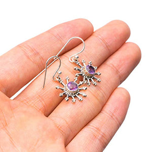 StarGems  Natural Amethyst Handmade Mexican 925 Sterling Silver Earrings 1" T4416