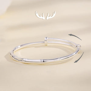 StarGems  Adjustable Carved Deer Bamboo-shaped Joint Handmade 999 Sterling Silver Bangle Bracelet For Women Cb0185