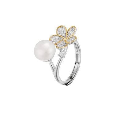 StarGems 18K Gold Plated Flower Pearl Adjustable Handmade 925 Sterling Silver Ring C2466