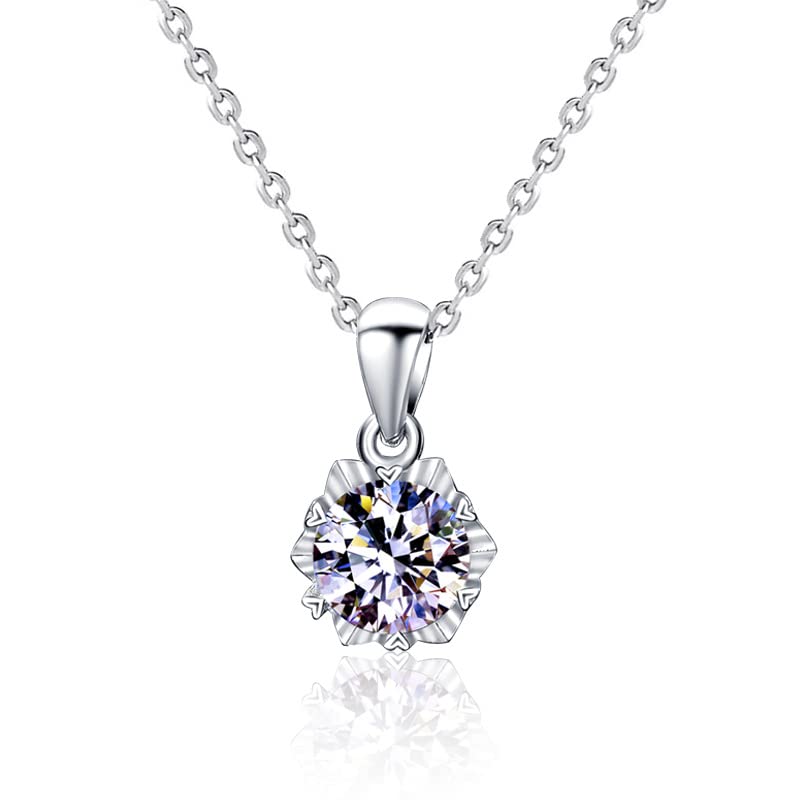 StarGems  1ct Moissanite 925 Silver Platinum Plated Snowflake Necklace B4622