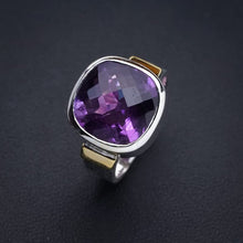 StarGems® Natural Amethyst Two Tones Handmade 925 Sterling Silver Ring 6 E9304