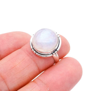 StarGems® Natural Moonstone Handmade 925 Sterling Silver Ring 5 F0657