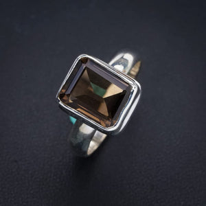 StarGems  Natural Smoky Quartz Handmade 925 Sterling Silver Ring 8.5 E9202