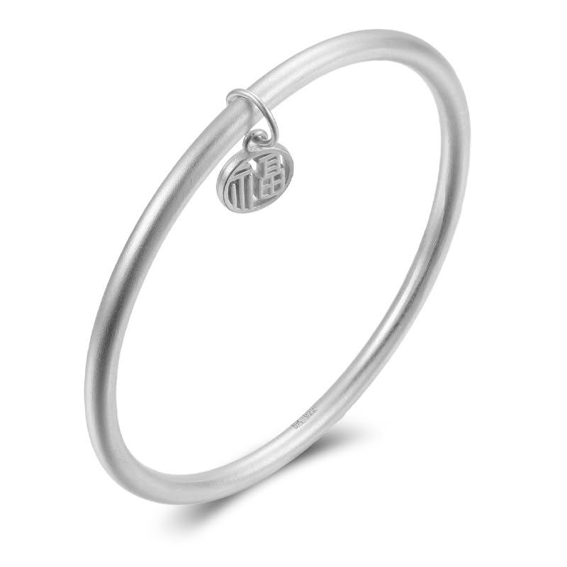 StarGems® Fixed “Fu” Amulet Handmade 999 Sterling Silver Bangle Bracelet For Women Cb0255