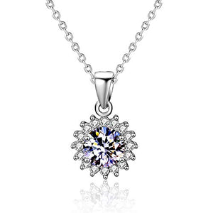 StarGems  1ct Moissanite 925 Silver Platinum Plated&Zirconia Sunflower Necklace B4627