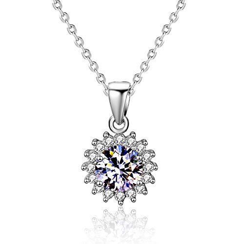 StarGems  1ct Moissanite 925 Silver Platinum Plated&Zirconia Sunflower Necklace B4627