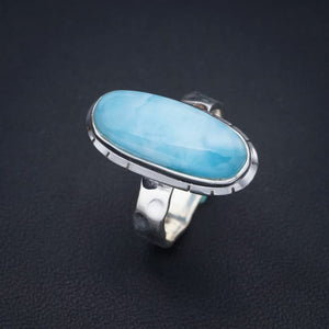 StarGems  Natural Larimar Hammered Handmade 925 Sterling Silver Ring 7 F1517