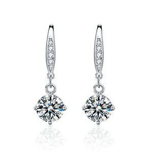 StarGems 1ct Moissanite 925 Silver Platinum Plated&Zirconia Four-Prong Classical Drop Earrings B4648