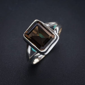 StarGems  Natural Smoky Quartz Handmade 925 Sterling Silver Ring 8.75 E9206