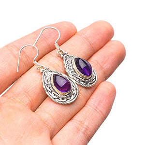 StarGems  Natural Amethyst Handmade 925 Sterling Silver Earrings 1 1/2" T3632