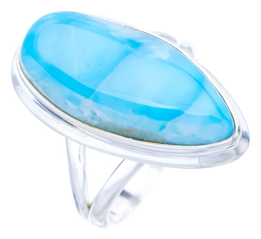 StarGems  Natural Larimar Handmade 925 Sterling Silver Ring 8 F1549