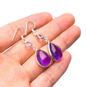 StarGems® Natural Amethyst Handmade Mexican 925 Sterling Silver Earrings 1 3/4" T3291