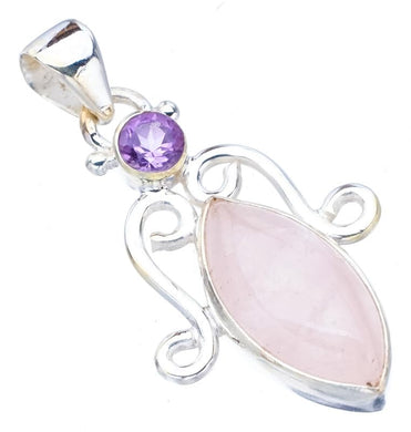 StarGems  Natural Rose Quartz Amethyst Handmade 925 Sterling Silver Pendant 1.5