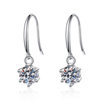 StarGems® 1ct Moissanite 925 Silver Platinum Plated Six-Prong Classical Drop Earrings B4682