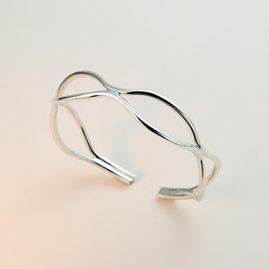 StarGems  Opening Wave Handmade 999 Sterling Silver Bangle Cuff Bracelet For Women Cb0022