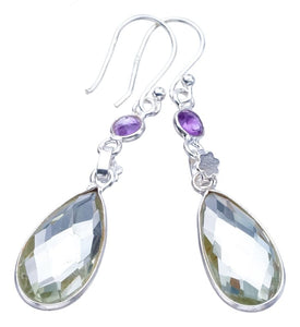 StarGems  Natural Green Amethyst Amethyst FlowerHandmade 925 Sterling Silver Earrings 2" F5837