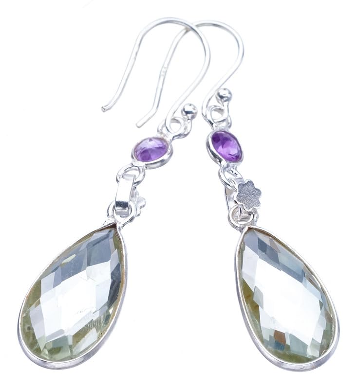 StarGems  Natural Green Amethyst Amethyst FlowerHandmade 925 Sterling Silver Earrings 2