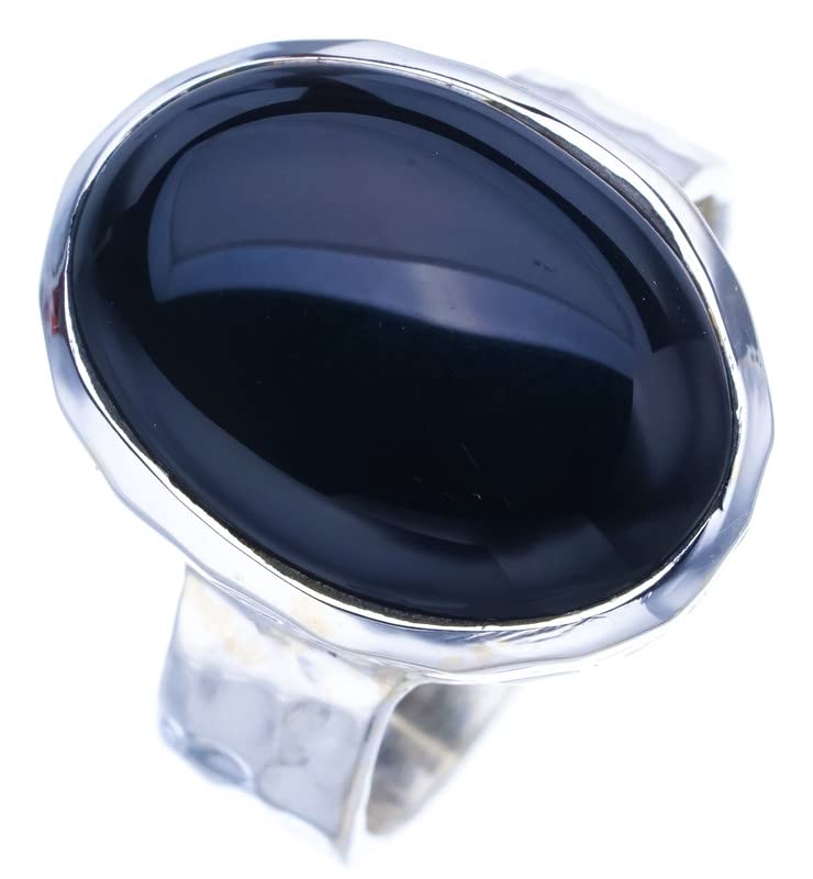 StarGems  Natural Black Onyx Handmade 925 Sterling Silver Ring 7.75 F0534