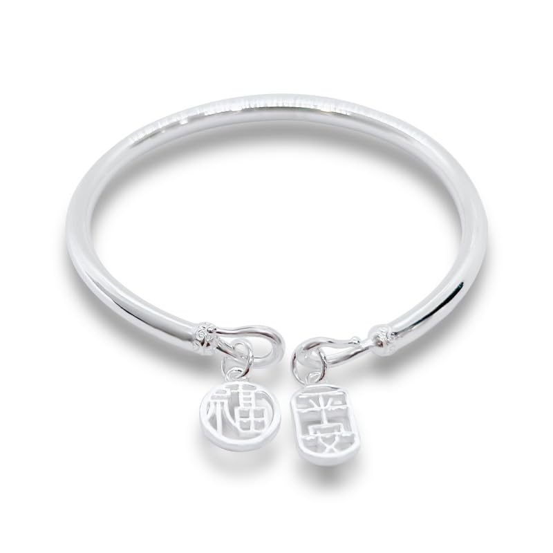 StarGems  Opening Amulet Fu and safe Handmade 999 Sterling Silver Bangle Cuff Bracelet For Women Cb0089