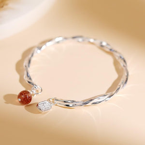 StarGems® Opening Strawberry Quartz Amulet “safe” Twisted Band Handmade 999 Sterling Silver Bangle Cuff Bracelet For Women Cb0083