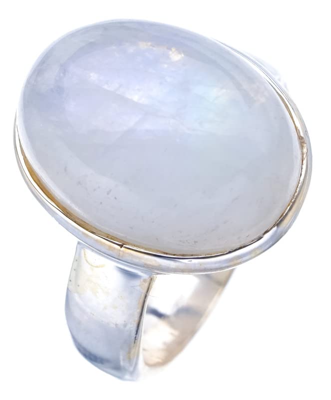 StarGems® Natural Moonstone Handmade 925 Sterling Silver Ring 5.25 F0782