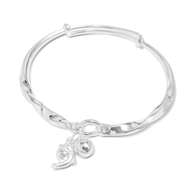 StarGems® Adjustable Bell And Dolphin Twisted Band Handmade 999 Sterling Silver Bangle Bracelet For Women Cb0196