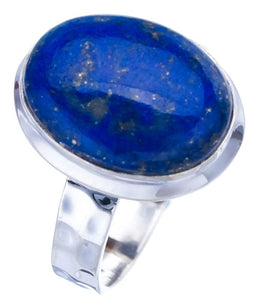 StarGems  Natural Lapis Lazuli Hammered Handmade 925 Sterling Silver Ring 9 F1841