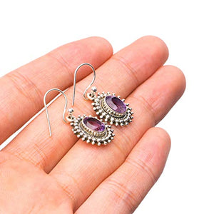 StarGems® Natural Amethyst Handmade Unique 925 Sterling Silver Earrings 1" T3183