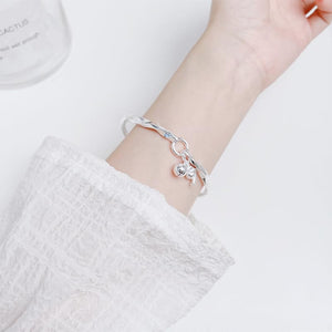 StarGems  Adjustable Bell And Dolphin Twisted Band Handmade 999 Sterling Silver Bangle Bracelet For Women Cb0196