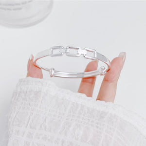 StarGems  Adjustable Square Hollow-out Interlockn Handmade 999 Sterling Silver Bangle Bracelet For Women Cb0195