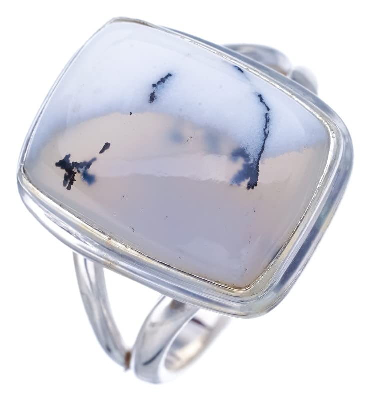 StarGems® Natural Dendritic Opal Handmade 925 Sterling Silver Ring 7.5 F3187