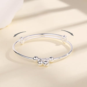 StarGems  Adjustable Lucky Bell Handmade 999 Sterling Silver Bangle Bracelet For Women Cb0191