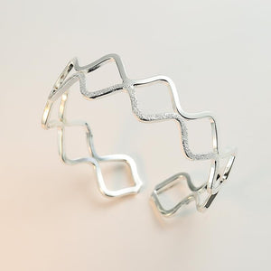 StarGems  Opening Wave Dull Polished Handmade 999 Sterling Silver Bangle Cuff Bracelet For Women Cb0024