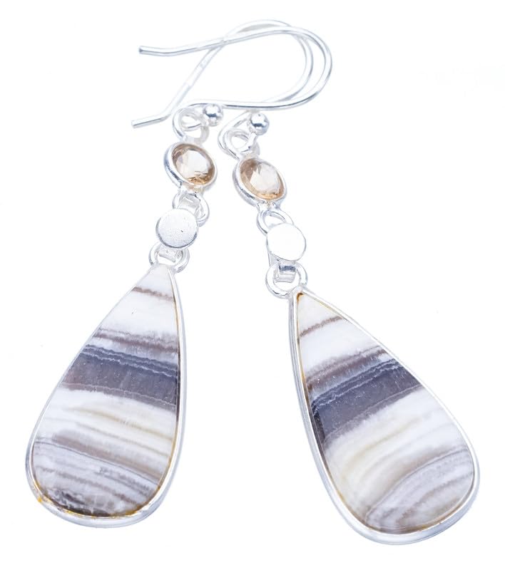 StarGems  Natural Zebra Calcite CitrineHandmade 925 Sterling Silver Earrings 2